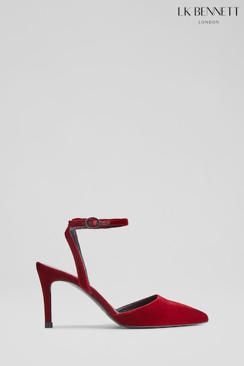LK Bennett Nova Red Velvet Ankle Strap Brown Heels (N02786) | £279