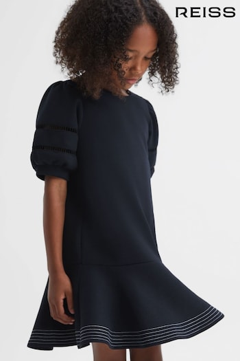 Reiss Navy Clea Senior Jersey Puff Sleeve Mini Dress (N02794) | £55