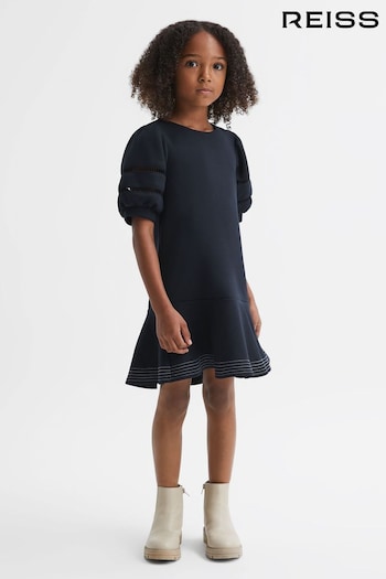 Reiss Navy Clea Junior Jersey Puff Sleeve Mini Dress (N02797) | £50