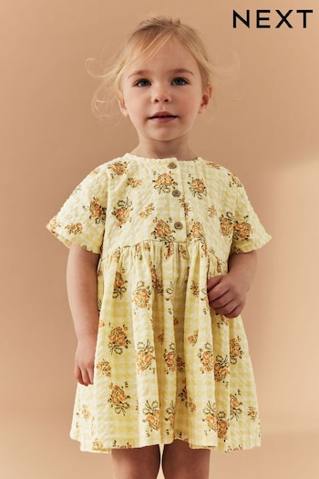 Yellow Floral Gingham Relaxed Cotton Dress (3mths-8yrs) (N02821) | £13 - £16