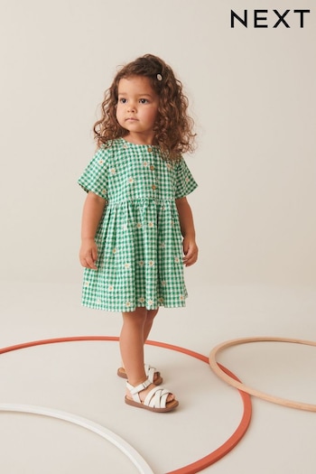 Green Embroidered Daisy Relaxed Cotton skinny Dress (3mths-8yrs) (N02822) | £13 - £16