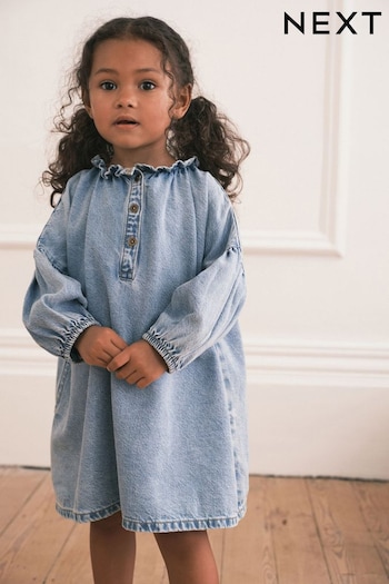 Blue Denim Ruffle Collar Cotton Dress (3mths-8yrs) (N02824) | £14 - £17