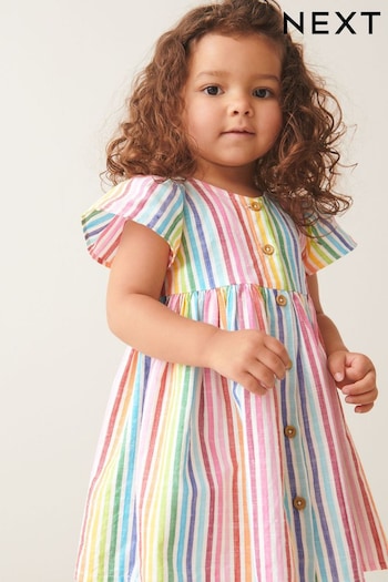 Rainbow Stripe Cotton Button Up Dress (3mths-8yrs) (N02835) | £10 - £13