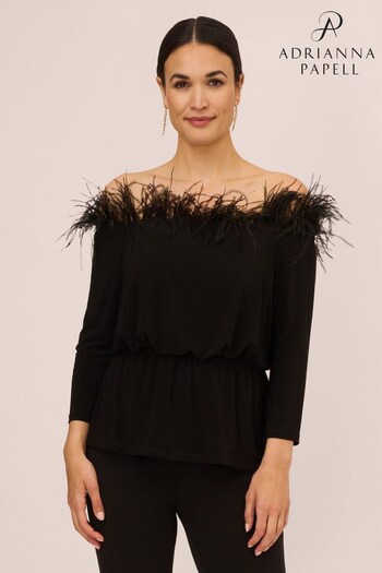 Adrianna Papell Feather Jersey Black Top (N02840) | £139