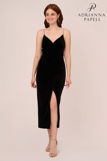 Adrianna Papell Wrap Front Velvet Long Black Dress (N02852) | £199