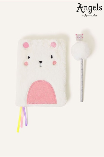 Angels By Accessorize Fluffy Bear White Pencil and Notebook Set (N02892) | £14