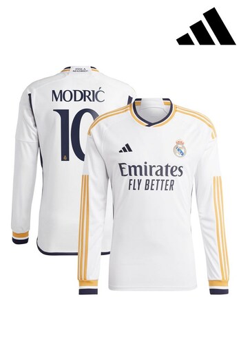 adidas White Real Madrid Home Long Sleeve Shirt 2023-24 (N02933) | £105