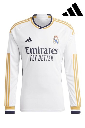 adidas White Real Madrid Home Long Sleeves Shirt (N04027) | £90