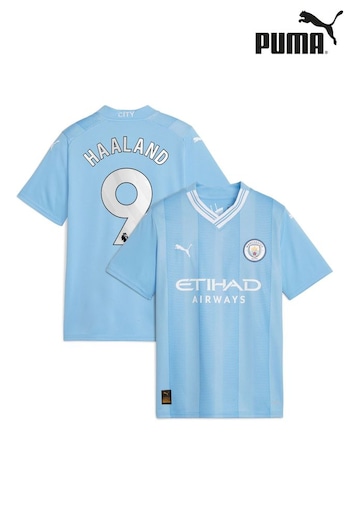 Puma WHITE Light Blue Haaland - 9 Kids Manchester City Home Replica 23/24 Football Shirt (N04112) | £75