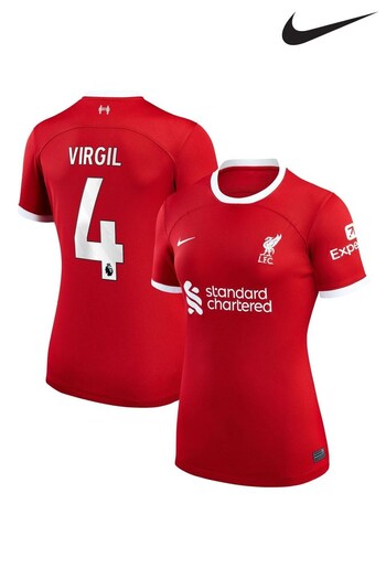Nike Red Virgil - 4 Liverpool FC Womens Stadium 23/24 Home Football Shirt Womens (N04220) | £98
