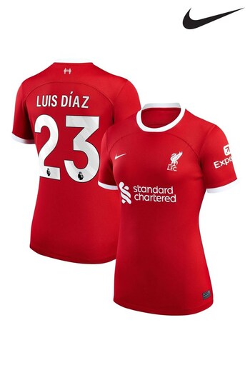 Nike Red Luis Diaz - 23 Liverpool FC Womens Stadium 23/24 Home Football Shirt Womens (N04225) | £98