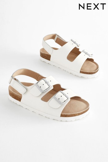 White Leather Wide Fit (G) Two Strap Corkbed Sandals (N04344) | £19 - £26
