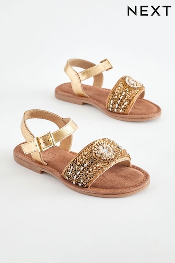 Gold Beaded Leather Occasion Sandals (N04350) | £22 - £29