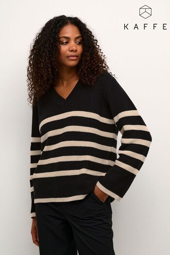 Kaffe Irina V-Neck Knitted Black Pullover Jumper (N04460) | £60