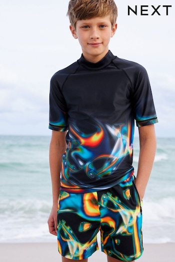 Black/Dark Short Sleeve Sunsafe Rash Vest (3-16yrs) (N04544) | £10 - £16