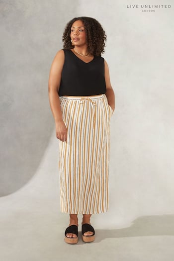 Live Unlimited Curve Tan Brown Stripe Skirt (N04585) | £59