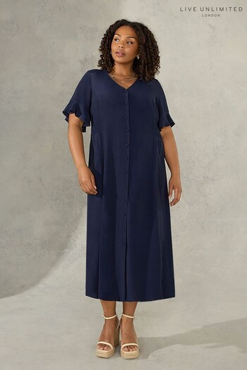 Live Unlimited Blue Shirred Waist Midi Dress (N04592) | £75
