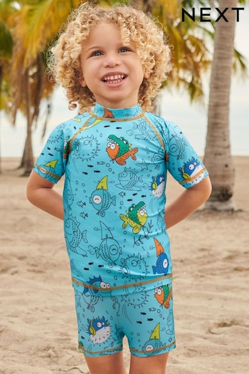 Blue Puffer Fish Sunsafe Top and Shorts Set (3mths-7yrs) (N04683) | £12 - £16