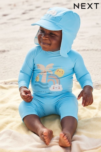 Blue Sunsafe Swimsuit & Hat 2 Piece Set (3mths-7yrs) (N04687) | £16 - £20