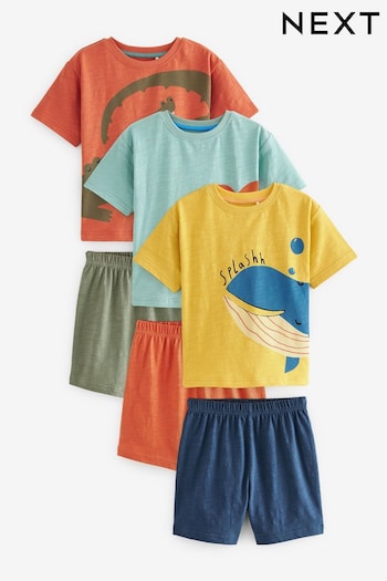 Muted Orange/Blue/Yellow Animal Short Sleeve 3 Pack Pyjamas Set (9mths-12yrs) (N04721) | £22 - £28