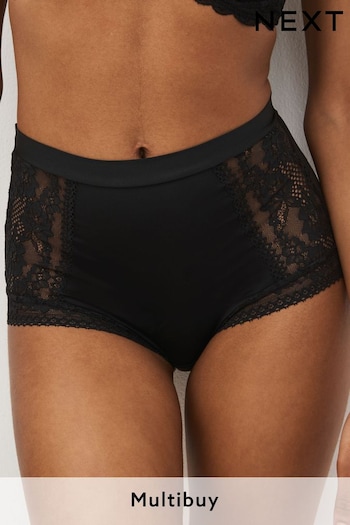 Black High Rise Microfibre And Lace Knickers (N04811) | £9