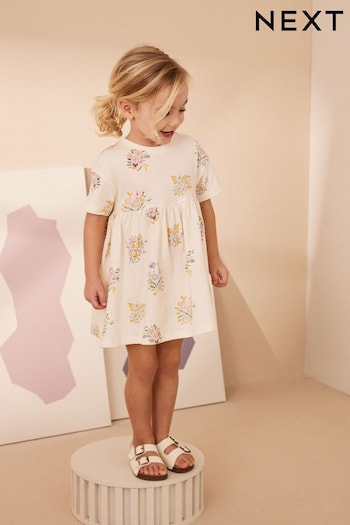 Cream Short Sleeve Jersey Dress (3mths-7yrs) (N04834) | £6.50 - £8.50