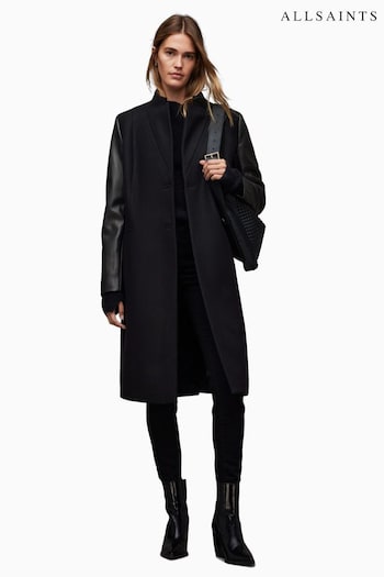 AllSaints Black Sidney Lea Coat (N04859) | £399