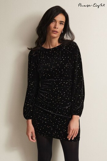 Phase Eight Adele Velvet Black Mini Dress (N04889) | £99