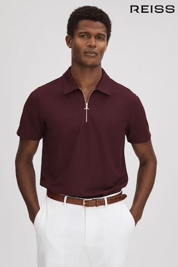 Reiss Bordeaux Floyd Slim Fit Half-Zip stripe Polo Shirt (N04920) | £68