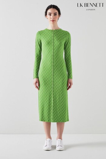 LK Bennett Green Annie Diamond Print Lenzing™ Ecovero™ Viscose Dress (N04924) | £149