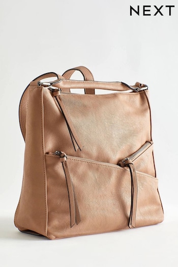 Tan Brown Side Zip Backpack (N04939) | £36