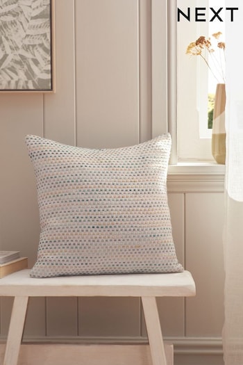 Teal Blue Stitched Dash Dot 43 x 43cm Cushion (N04948) | £14