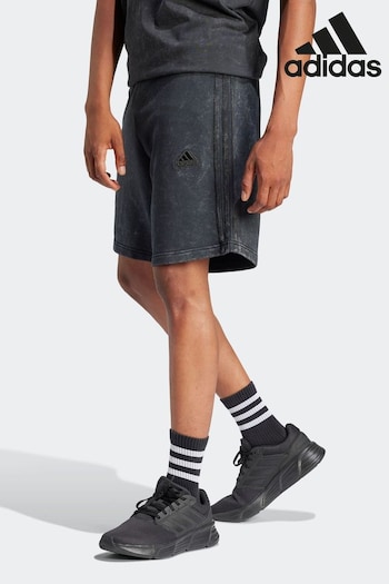 adidas Black Sportswear All Szn French Terry 3-Stripes Garment Wash Shorts (N04953) | £35