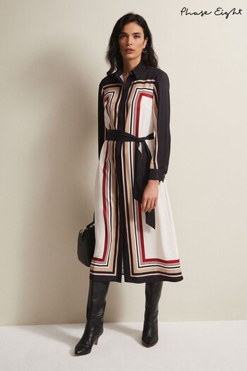 Phase Eight Geri Striped Black Shirt Midi Dress (N04956) | £119