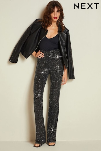 Black Flared Sequin Trousers (N04970) | £36