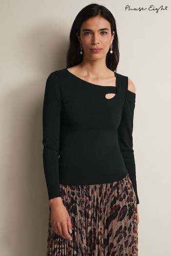Phase Eight Wren Cut Out Knitted Black Top (N04980) | £59