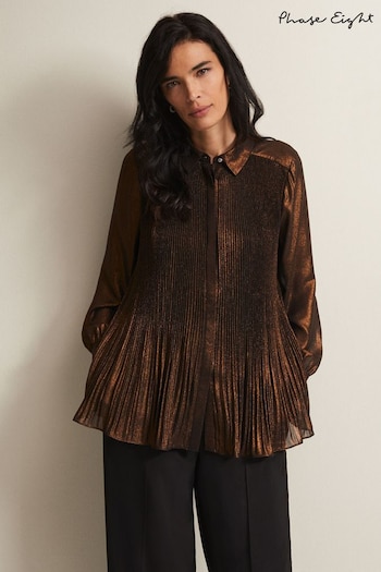 Phase Eight Gold Metallics Faye Foil Pleated Blouse (N04984) | £89