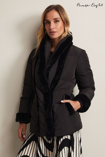 Phase Eight Nelle Faux Fur Short Black Puffer Coat (N04988) | £189