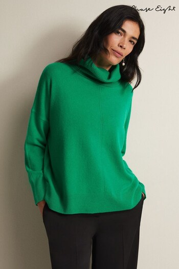Phase Eight Green Louanna Roll Neck Wool Cashmere Jumper (N04994) | £119