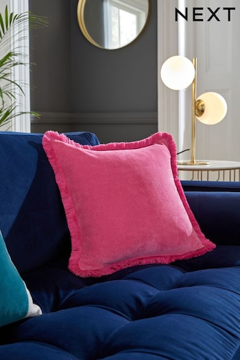 Fuchsia Pink Soft Velour Fringe Cushion (N05001) | £12
