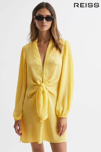Reiss Yellow Mabel Tie Front Mini Dress (N05123) | £128