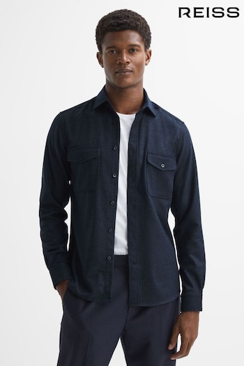 Reiss Navy Chaser Button-Through Twin Pocket Overshirt (N05132) | £118