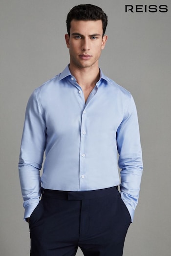 Reiss Mid Blue Remote Cotton-Satin Long Sleeve Shirt (N05134) | £78