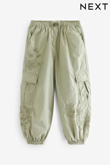 Sage Green Embroidered Parachute Cargo Cuffed Trousers (3-16yrs) (N05149) | £18 - £23
