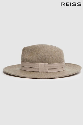 Reiss Taupe Frankie Wool Wide Brim Fedora Hat (N05186) | £68