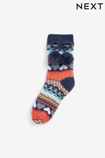 Navy/Red Fairisle Chunky Slipper Socks 1 Pack (N05192) | £16