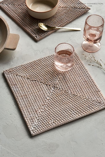 French Connection White Rattan Hand Woven Set of 4 Placemats (N05281) | £14