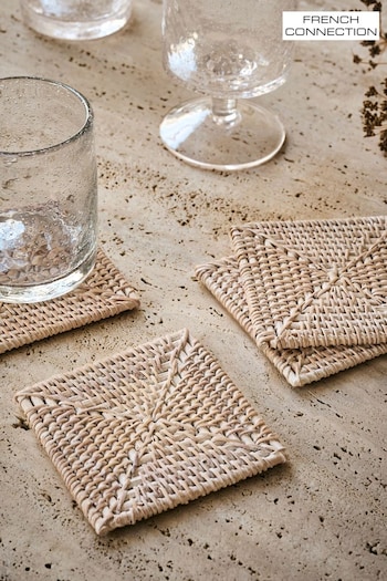 French Connection White Rattan Hand Woven Set of 4 Coasters (N05282) | £18