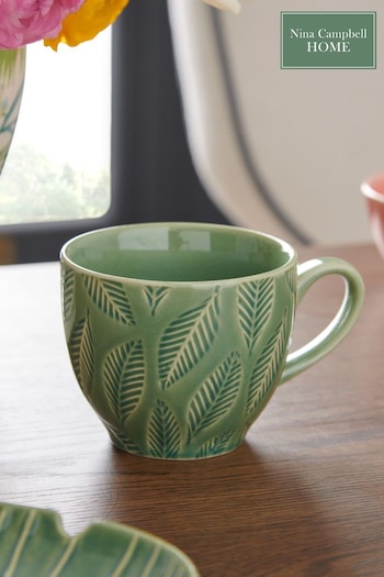 Nina Campbell Green Embossed Leaf Cappuccino Mug (N05285) | £10