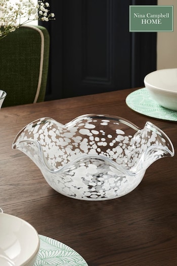 Nina Campbell White And Clear Confetti Wave Rim Bowl (N05307) | £34